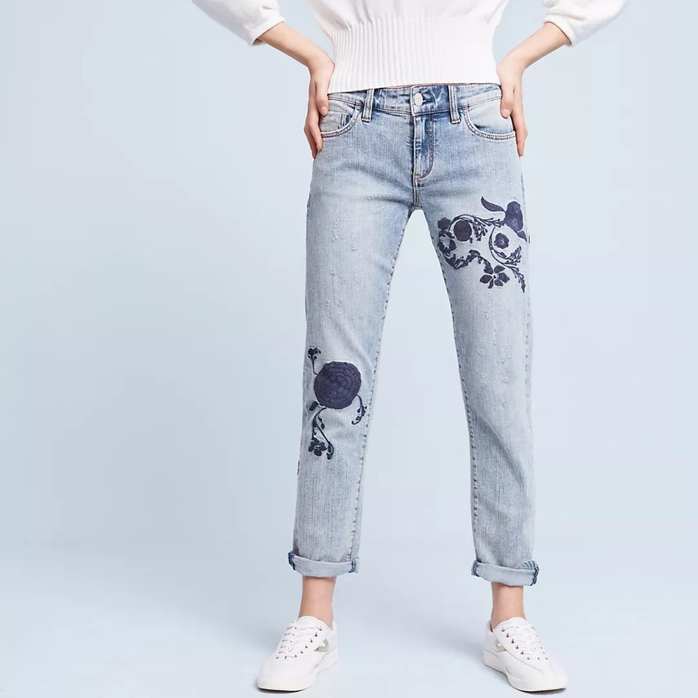 Pilcro Hyphen Embroidered Jeans Waist 32 Premium  Denim Blue Floral Light Wash